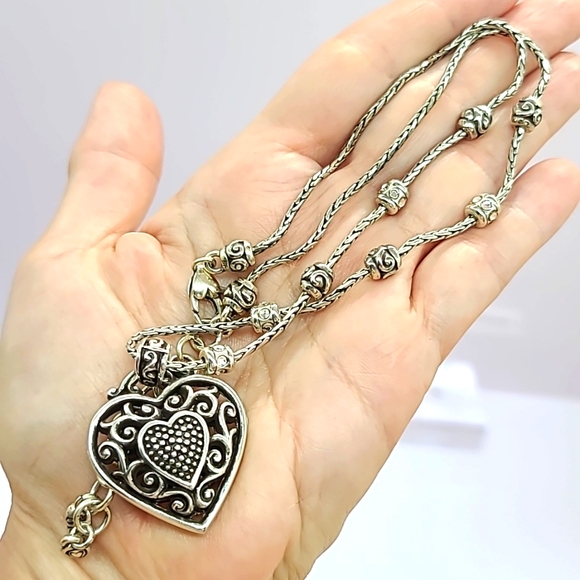 Brighton "Reno Hearts" Classic Scrolled Filigree Heart Pendant Neck! Reversible - Picture 12 of 13